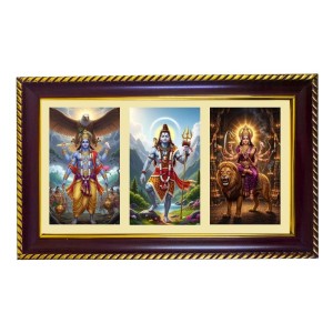 Shiva-Vishnu Durga Photo Frame 14x10 Inch | Glossy Maroon Polystyrene Frame | Divine Wall & Table Decor | Temple Decoration & Gift Item (Pack Of 1) (F21137)