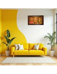 Lakshmi Kubera Ganesha Photo Frame 8x4 Inch | Glossy Maroon Polystyrene Frame | Divine Wall & Table Decor | Temple Decoration & Gift Item (Pack Of 1) (F20137)