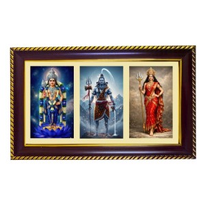 Murgun-Shiva-Parvti Photo Frame 12x8 Inch | Glossy Maroon Polystyrene Frame | Divine Wall & Table Decor | Temple Decoration & Gift Item (Pack Of 1) (F21456)
