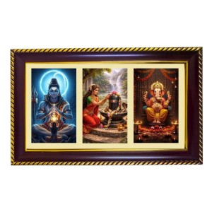Shiva-Parvti-Ganpati Photo Frame 10x6 Inch | Glossy Maroon Polystyrene Frame | Divine Wall & Table Decor | Temple Decoration & Gift Item (Pack Of 1) (F21158)