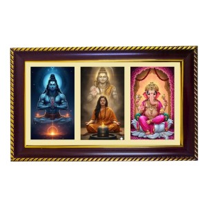 Shiva-Parvti-Ganpati Photo Frame 10x6 Inch | Glossy Maroon Polystyrene Frame | Divine Wall & Table Decor | Temple Decoration & Gift Item (Pack Of 1) (F21157)