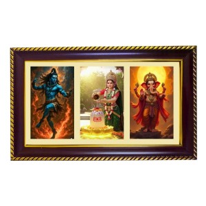 Shiva-Parvti-Ganpati Photo Frame 8x4 Inch | Glossy Maroon Polystyrene Frame | Divine Wall & Table Decor | Temple Decoration & Gift Item (Pack Of 1) (F20827)