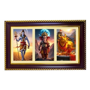 Shiva-Ganpati-Nandi Photo Frame 14x10 Inch | Glossy Maroon Polystyrene Frame | Divine Wall & Table Decor | Temple Decoration & Gift Item (Pack Of 1) (F20846)