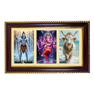 Shiva-Ganpati-Nandi Photo Frame 12x8 Inch | Glossy Maroon Polystyrene Frame | Divine Wall & Table Decor | Temple Decoration & Gift Item (Pack Of 1) (F20847)