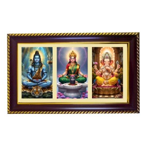 Shiva-Parvti-Ganpati Photo Frame 8x4 Inch | Glossy Maroon Polystyrene Frame | Divine Wall & Table Decor | Temple Decoration & Gift Item (Pack Of 1) (F20817)