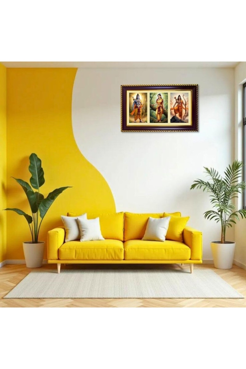 Ram-Sita-Laxman Photo Frame 8x4 Inch | Glossy Maroon Polystyrene Frame | Divine Wall & Table Decor | Temple Decoration & Gift Item (Pack Of 1) (F20892)