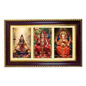 Shiva-Murgun-Ganesha Photo Frame 10x6 Inch | Glossy Maroon Polystyrene Frame | Divine Wall & Table Decor | Temple Decoration & Gift Item (Pack Of 1) (F20921)