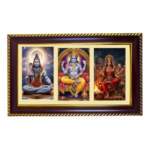 Shiva-Vishnu-Durga Photo Frame 10x6 Inch | Glossy Maroon Polystyrene Frame | Divine Wall & Table Decor | Temple Decoration & Gift Item (Pack Of 1) (F21376)
