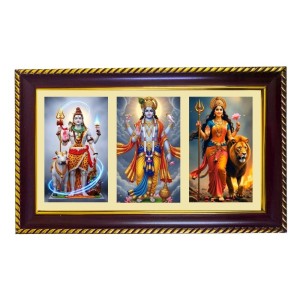 Shiva-Vishnu-Durga Photo Frame 8x4 Inch | Glossy Maroon Polystyrene Frame | Divine Wall & Table Decor | Temple Decoration & Gift Item (Pack Of 1) (F21359)
