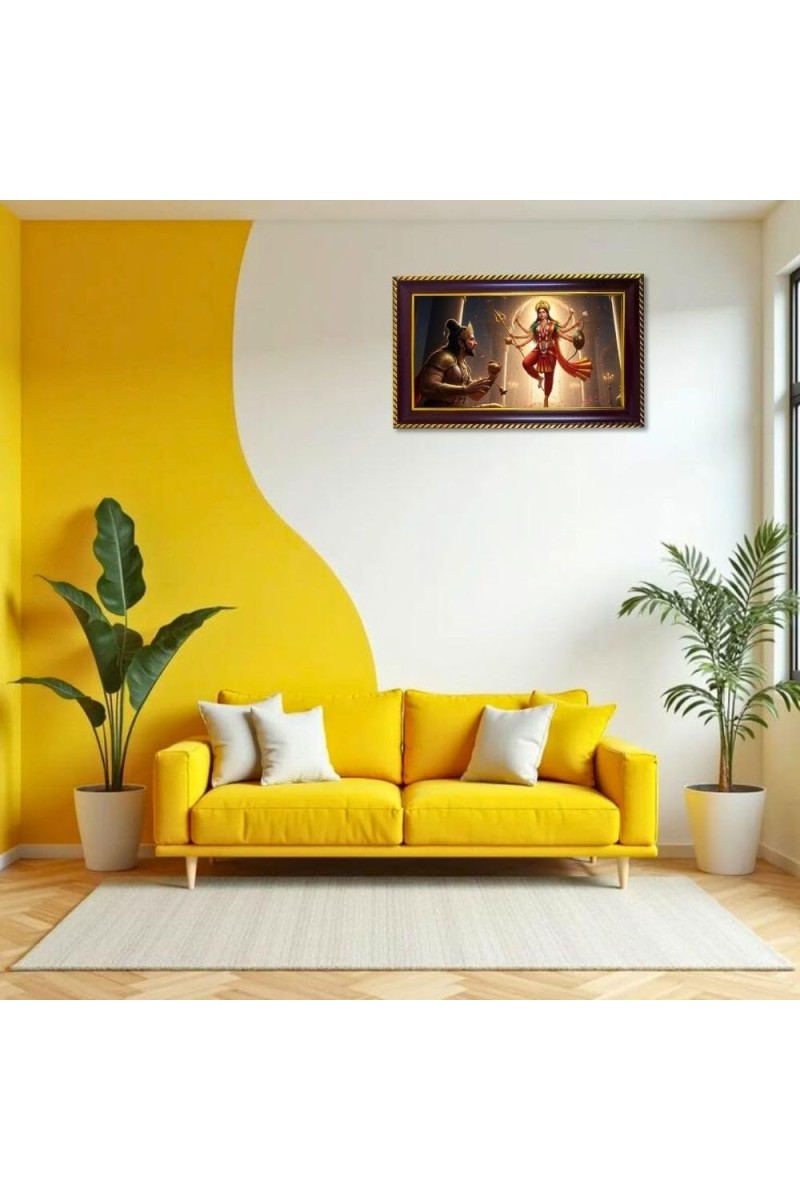Mata Durga Photo Frame 12x8 Inch | Glossy Maroon Polystyrene Frame | Divine Wall & Table Decor | Temple Decoration & Gift Item (Pack Of 1) (F20378)