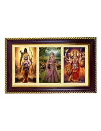 Ram-Sita-Durga Photo Frame 14x10 Inch | Glossy Maroon Polystyrene Frame | Divine Wall & Table Decor | Temple Decoration & Gift Item (Pack Of 1) (F20942)