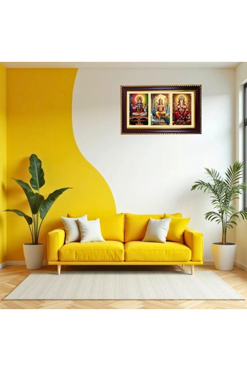 Shiva-Murgan-Ganesha Photo Frame 14x10 Inch | Glossy Maroon Polystyrene Frame | Divine Wall & Table Decor | Temple Decoration & Gift Item (Pack Of 1) (F21014)