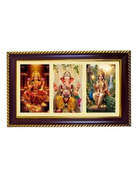 Lakshmi-Ganesha-Kartikeya Photo Frame 8x4 Inch | Glossy Maroon Polystyrene Frame | Divine Wall & Table Decor | Temple Decoration & Gift Item (Pack Of 1) (F20754)
