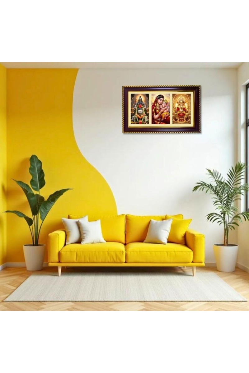 Shiva-Parvti-Ganesha Photo Frame 10x6 Inch | Glossy Maroon Polystyrene Frame | Divine Wall & Table Decor | Temple Decoration & Gift Item (Pack Of 1) (F20877)