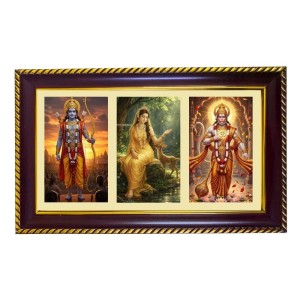 Ram-Sita-Hanuman Photo Frame 12x8 Inch | Glossy Maroon Polystyrene Frame | Divine Wall & Table Decor | Temple Decoration & Gift Item (Pack Of 1) (F21331)