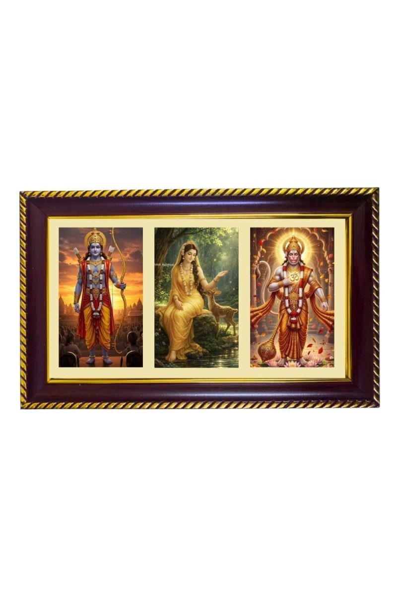 Ram-Sita-Hanuman Photo Frame 12x8 Inch | Glossy Maroon Polystyrene Frame | Divine Wall & Table Decor | Temple Decoration & Gift Item (Pack Of 1) (F21331)