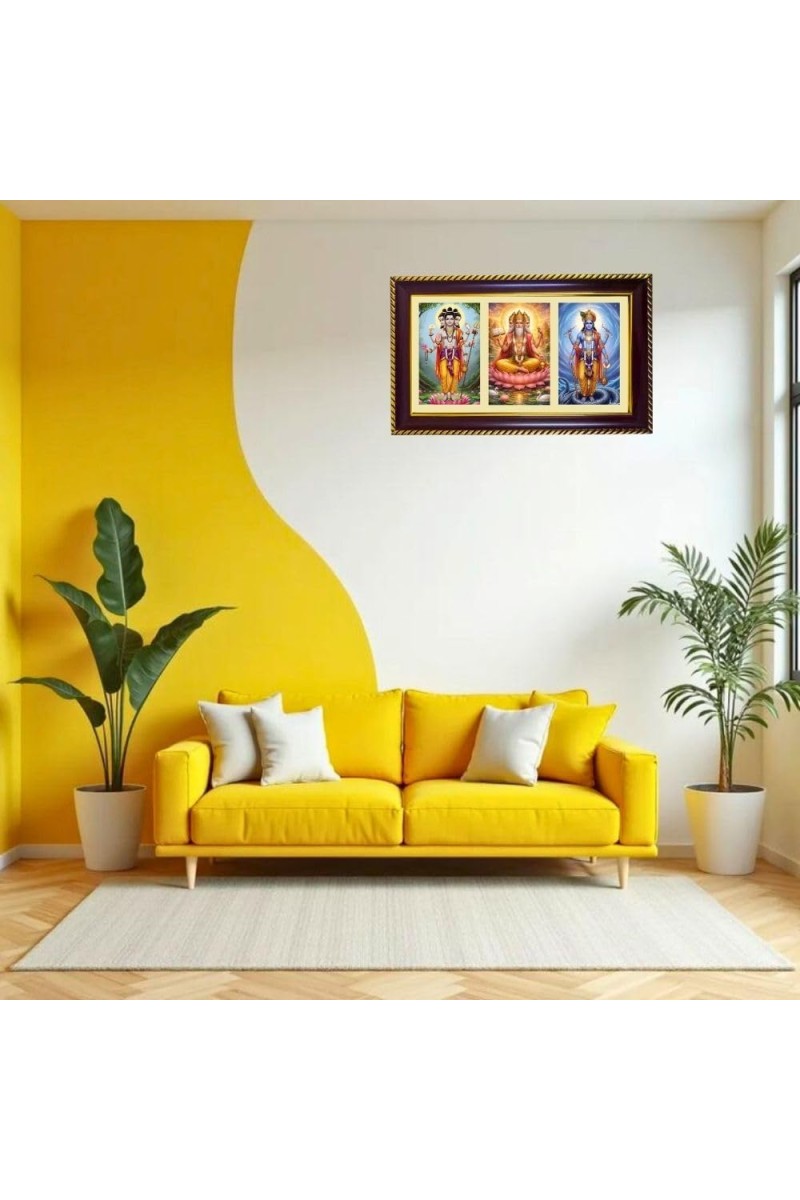 Dattatrey-Bramha-Vishnu Photo Frame 12x8 Inch | Glossy Maroon Polystyrene Frame | Divine Wall & Table Decor | Temple Decoration & Gift Item (Pack Of 1) (F21442)