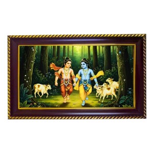 Lord Krishna Photo Frame 8x4 Inch | Glossy Maroon Polystyrene Frame | Divine Wall & Table Decor | Temple Decoration & Gift Item (Pack Of 1) (F20457)
