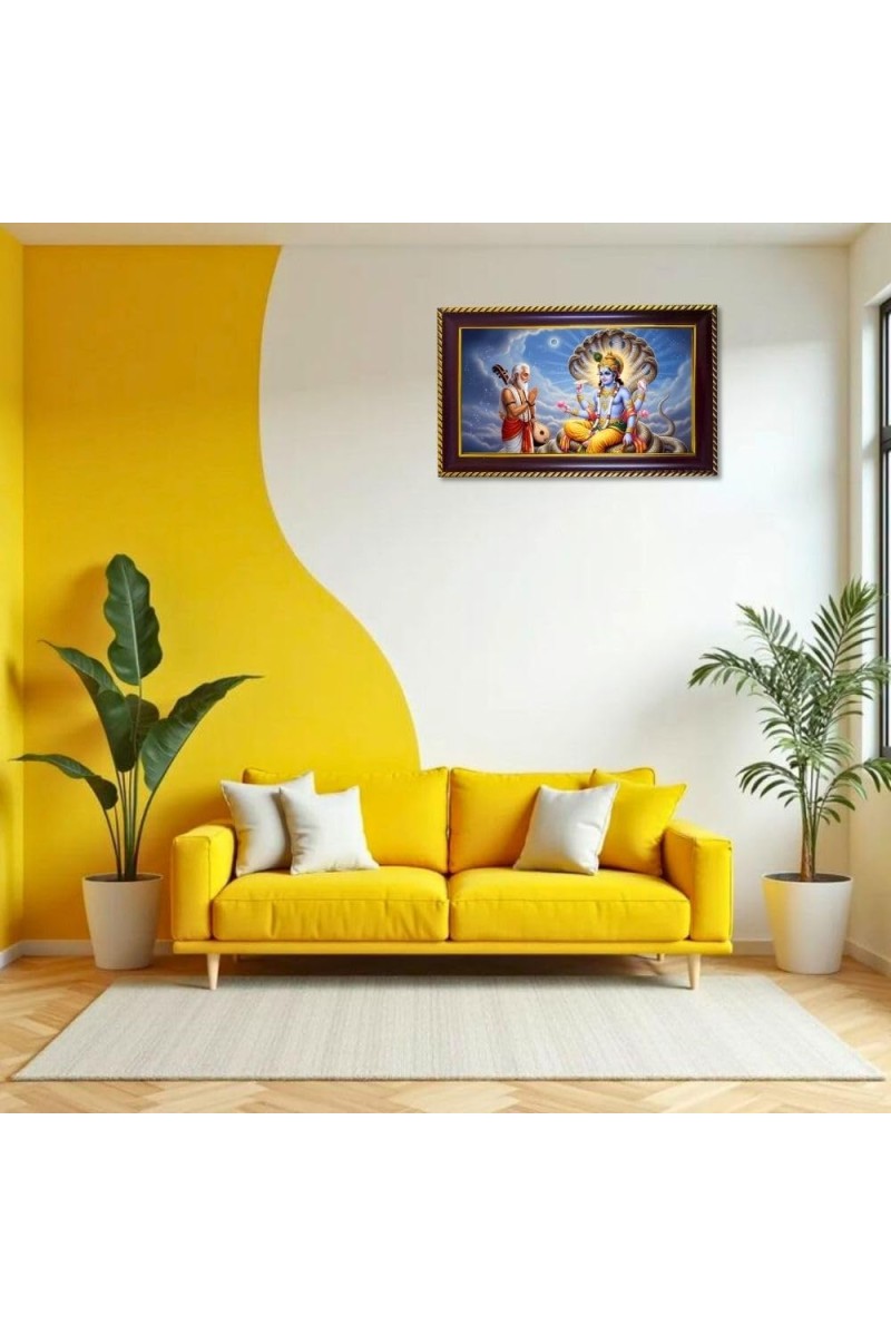 Lord Vishnu & Narad Muni Photo Frame 8x4 Inch | Glossy Maroon Polystyrene Frame | Divine Wall & Table Decor | Temple Decoration & Gift Item (Pack Of 1) (F20475)