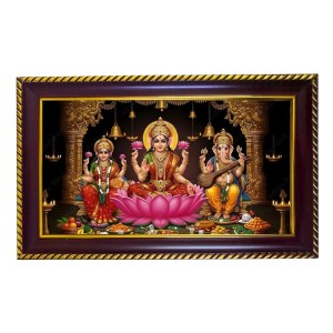 Lakshmi -Gannesha-Sarswati Photo Frame 14x10 Inch | Glossy Maroon Polystyrene Frame | Divine Wall & Table Decor | Temple Decoration & Gift Item (Pack Of 1) (F20075)