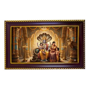 Lord Vishnu Photo Frame 10x6 Inch | Glossy Maroon Polystyrene Frame | Divine Wall & Table Decor | Temple Decoration & Gift Item (Pack Of 1) (F20589)