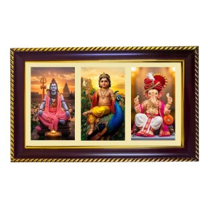 Shiva-Murgun-Ganesha Photo Frame 8x4 Inch | Glossy Maroon Polystyrene Frame | Divine Wall & Table Decor | Temple Decoration & Gift Item (Pack Of 1) (F20922)