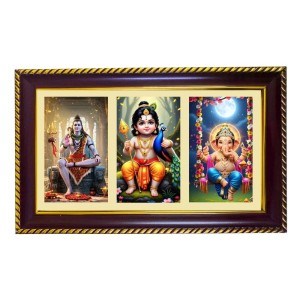 Shiva-Murgun-Ganesha Photo Frame 8x4 Inch | Glossy Maroon Polystyrene Frame | Divine Wall & Table Decor | Temple Decoration & Gift Item (Pack Of 1) (F20923)