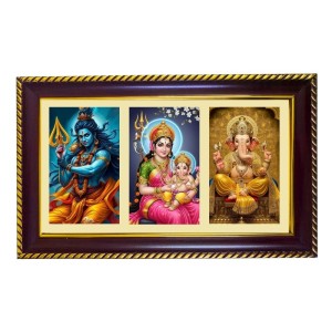 Shiva-Parvti-Ganesha Photo Frame 14x10 Inch | Glossy Maroon Polystyrene Frame | Divine Wall & Table Decor | Temple Decoration & Gift Item (Pack Of 1) (F21006)