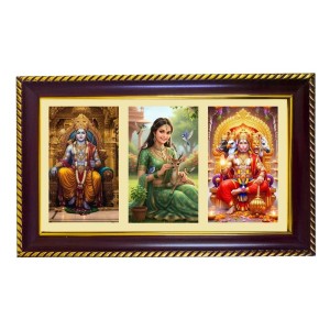 Ram-Sita-Hanuman Photo Frame 14x10 Inch | Glossy Maroon Polystyrene Frame | Divine Wall & Table Decor | Temple Decoration & Gift Item (Pack Of 1) (F20906)