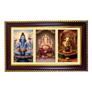 Shiva-Ganpati-Nandi Photo Frame 14x10 Inch | Glossy Maroon Polystyrene Frame | Divine Wall & Table Decor | Temple Decoration & Gift Item (Pack Of 1) (F20844)