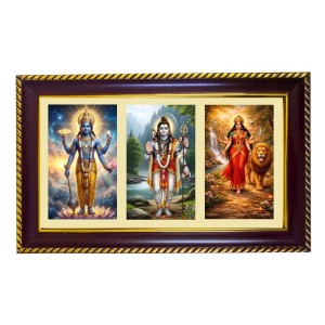 Shiva-Vishnu Durga Photo Frame 8x4 Inch | Glossy Maroon Polystyrene Frame | Divine Wall & Table Decor | Temple Decoration & Gift Item (Pack Of 1) (F21136)