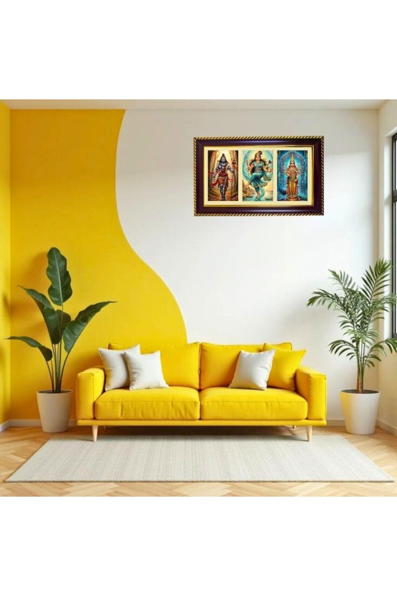 Shiva-Parvti-Murgan Photo Frame 12x8 Inch | Glossy Maroon Polystyrene Frame | Divine Wall & Table Decor | Temple Decoration & Gift Item (Pack Of 1) (F21003)