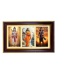 Ram-Sita-Laxman Photo Frame 8x4 Inch | Glossy Maroon Polystyrene Frame | Divine Wall & Table Decor | Temple Decoration & Gift Item (Pack Of 1) (F20894)