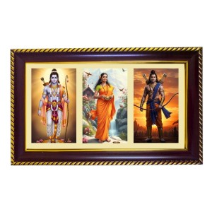 Ram-Sita-Laxman Photo Frame 8x4 Inch | Glossy Maroon Polystyrene Frame | Divine Wall & Table Decor | Temple Decoration & Gift Item (Pack Of 1) (F20894)
