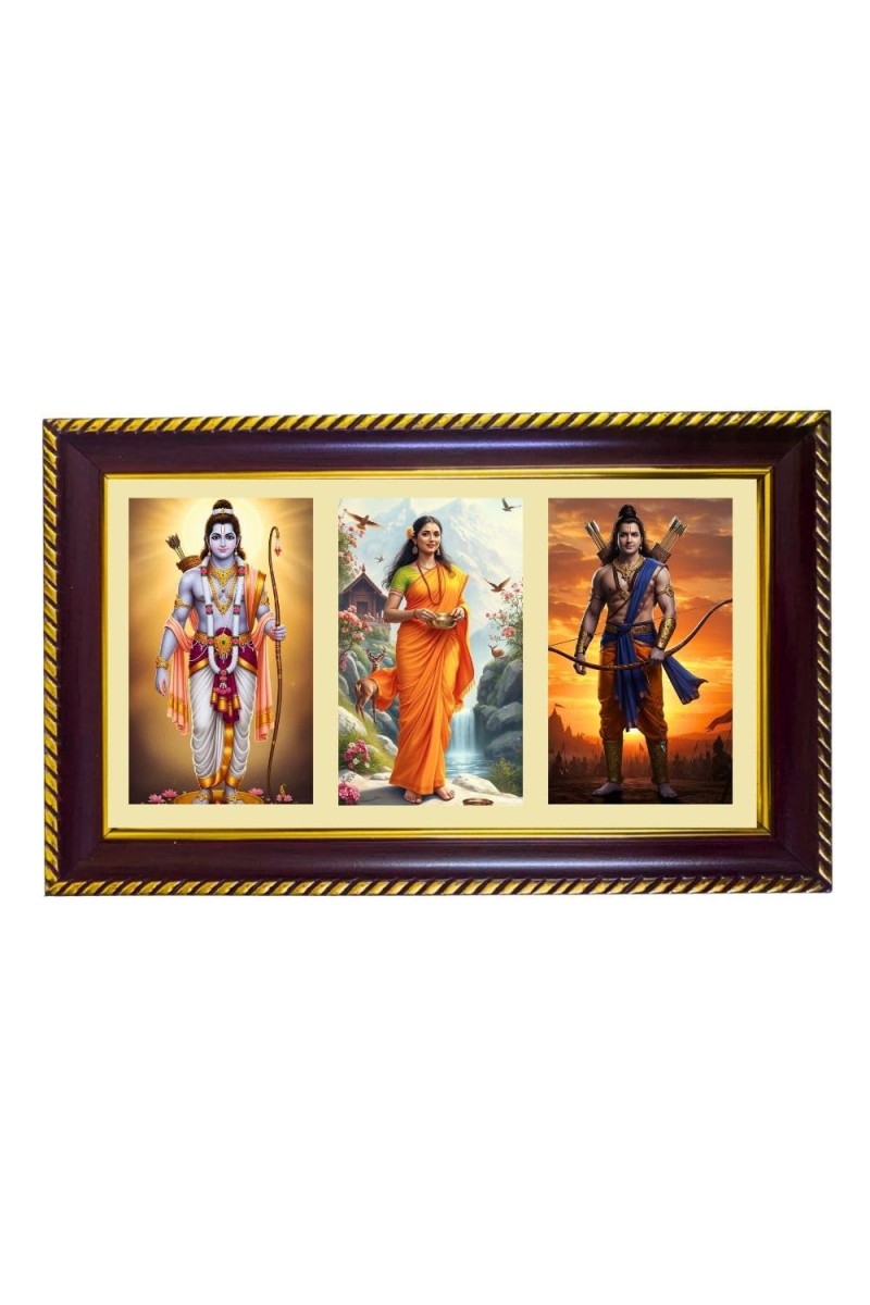 Ram-Sita-Laxman Photo Frame 8x4 Inch | Glossy Maroon Polystyrene Frame | Divine Wall & Table Decor | Temple Decoration & Gift Item (Pack Of 1) (F20894)