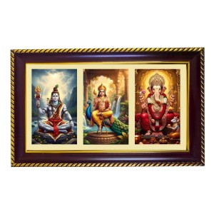Shiva-Murgun-Ganesha Photo Frame 8x4 Inch | Glossy Maroon Polystyrene Frame | Divine Wall & Table Decor | Temple Decoration & Gift Item (Pack Of 1) (F20917)