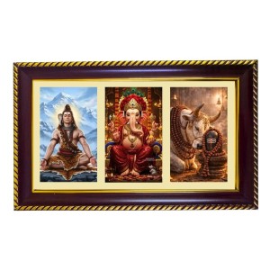 Shiva-Ganpati-Nandi Photo Frame 14x10 Inch | Glossy Maroon Polystyrene Frame | Divine Wall & Table Decor | Temple Decoration & Gift Item (Pack Of 1) (F20843)