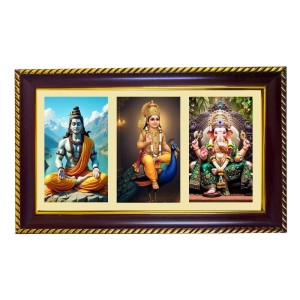 Shiva-Murgun-Ganesha Photo Frame 8x4 Inch | Glossy Maroon Polystyrene Frame | Divine Wall & Table Decor | Temple Decoration & Gift Item (Pack Of 1) (F20919)