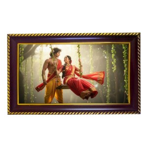 Radha Krishna Photo Frame 10x6 Inch | Glossy Maroon Polystyrene Frame | Divine Wall & Table Decor | Temple Decoration & Gift Item (Pack Of 1) (F20329)