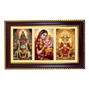 Shiva-Parvti-Ganesha Photo Frame 10x6 Inch | Glossy Maroon Polystyrene Frame | Divine Wall & Table Decor | Temple Decoration & Gift Item (Pack Of 1) (F20877)
