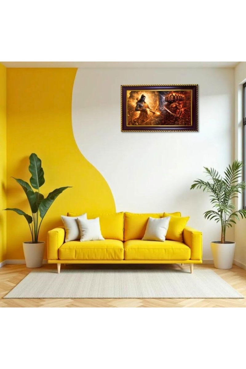 Lord Ram & Ravan Photo Frame 12x8 Inch | Glossy Maroon Polystyrene Frame | Divine Wall & Table Decor | Temple Decoration & Gift Item (Pack Of 1) (F20440)
