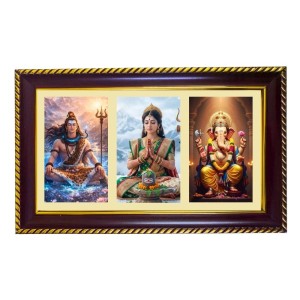 Shiva-Parvti-Ganpati Photo Frame 8x4 Inch | Glossy Maroon Polystyrene Frame | Divine Wall & Table Decor | Temple Decoration & Gift Item (Pack Of 1) (F20819)