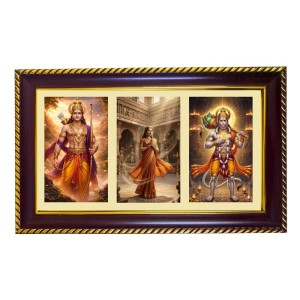 Ram-Sita-Hanuman Photo Frame 8x4 Inch | Glossy Maroon Polystyrene Frame | Divine Wall & Table Decor | Temple Decoration & Gift Item (Pack Of 1) (F21329)