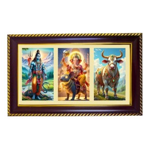 Shiva-Ganpati-Nandi Photo Frame 14x10 Inch | Glossy Maroon Polystyrene Frame | Divine Wall & Table Decor | Temple Decoration & Gift Item (Pack Of 1) (F20848)