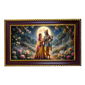 Lord Krishna Radha Photo Frame 12x8 Inch | Glossy Maroon Polystyrene Frame | Divine Wall & Table Decor | Temple Decoration & Gift Item (Pack Of 1) (F20667)