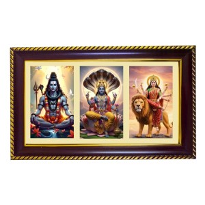 Shiva-Vishnu-Durga Photo Frame 8x4 Inch | Glossy Maroon Polystyrene Frame | Divine Wall & Table Decor | Temple Decoration & Gift Item (Pack Of 1) (F21350)