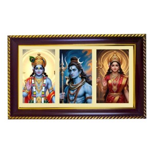 Shiva-Vishnu-Parvati Photo Frame 8x4 Inch | Glossy Maroon Polystyrene Frame | Divine Wall & Table Decor | Temple Decoration & Gift Item (Pack Of 1) (F21138)