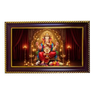 Lord Ganesha Photo Frame 8x4 Inch | Glossy Maroon Polystyrene Frame | Divine Wall & Table Decor | Temple Decoration & Gift Item (Pack Of 1) (F20298)