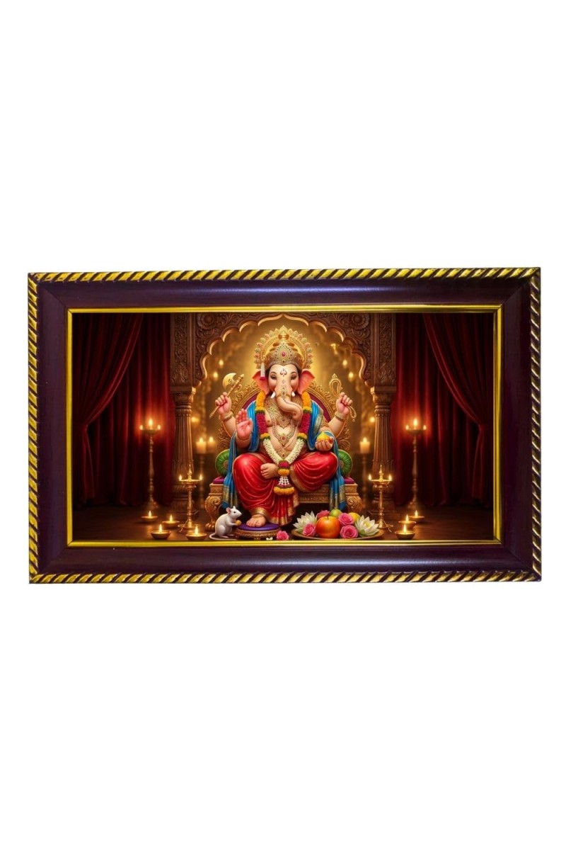 Lord Ganesha Photo Frame 8x4 Inch | Glossy Maroon Polystyrene Frame | Divine Wall & Table Decor | Temple Decoration & Gift Item (Pack Of 1) (F20298)