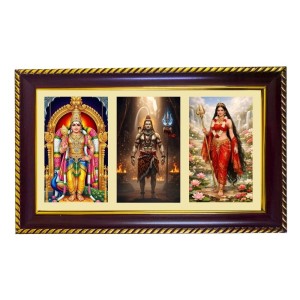 Murgun-Shiva-Parvti Photo Frame 8x4 Inch | Glossy Maroon Polystyrene Frame | Divine Wall & Table Decor | Temple Decoration & Gift Item (Pack Of 1) (F21450)